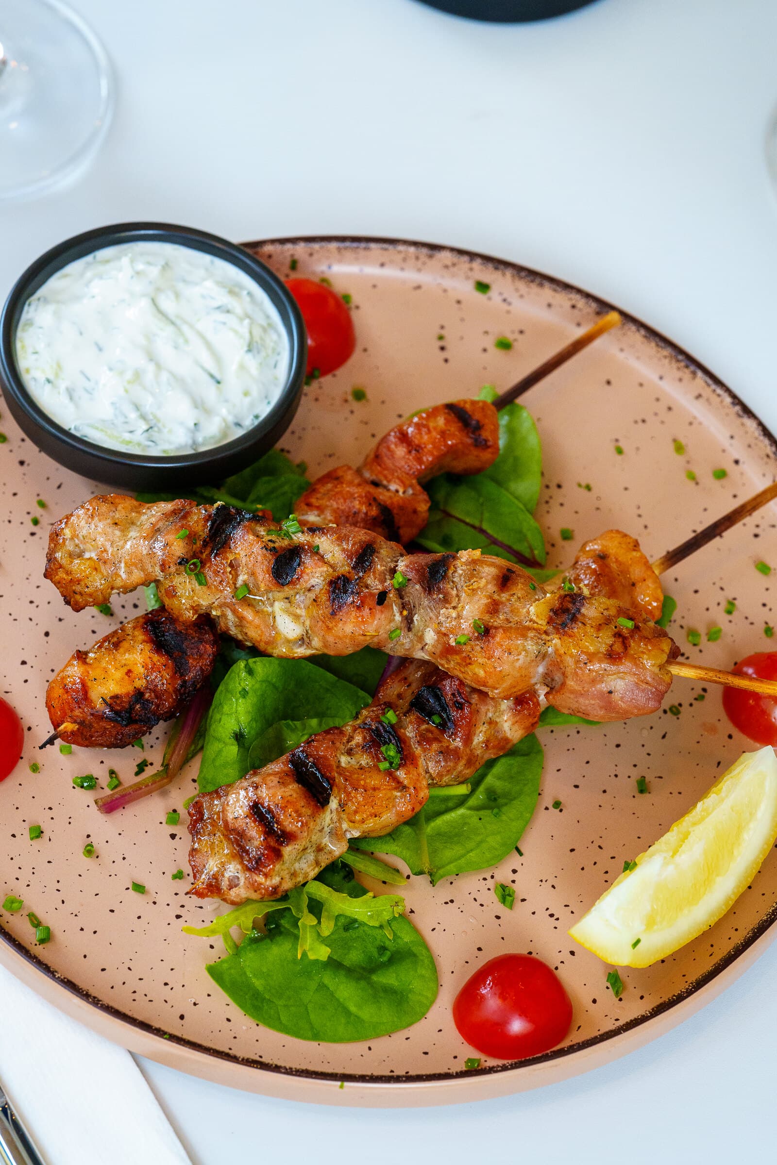 Souvlaki skewers with tzatziki at Kreta Greek Gyros & Grill, Paceville, Malta