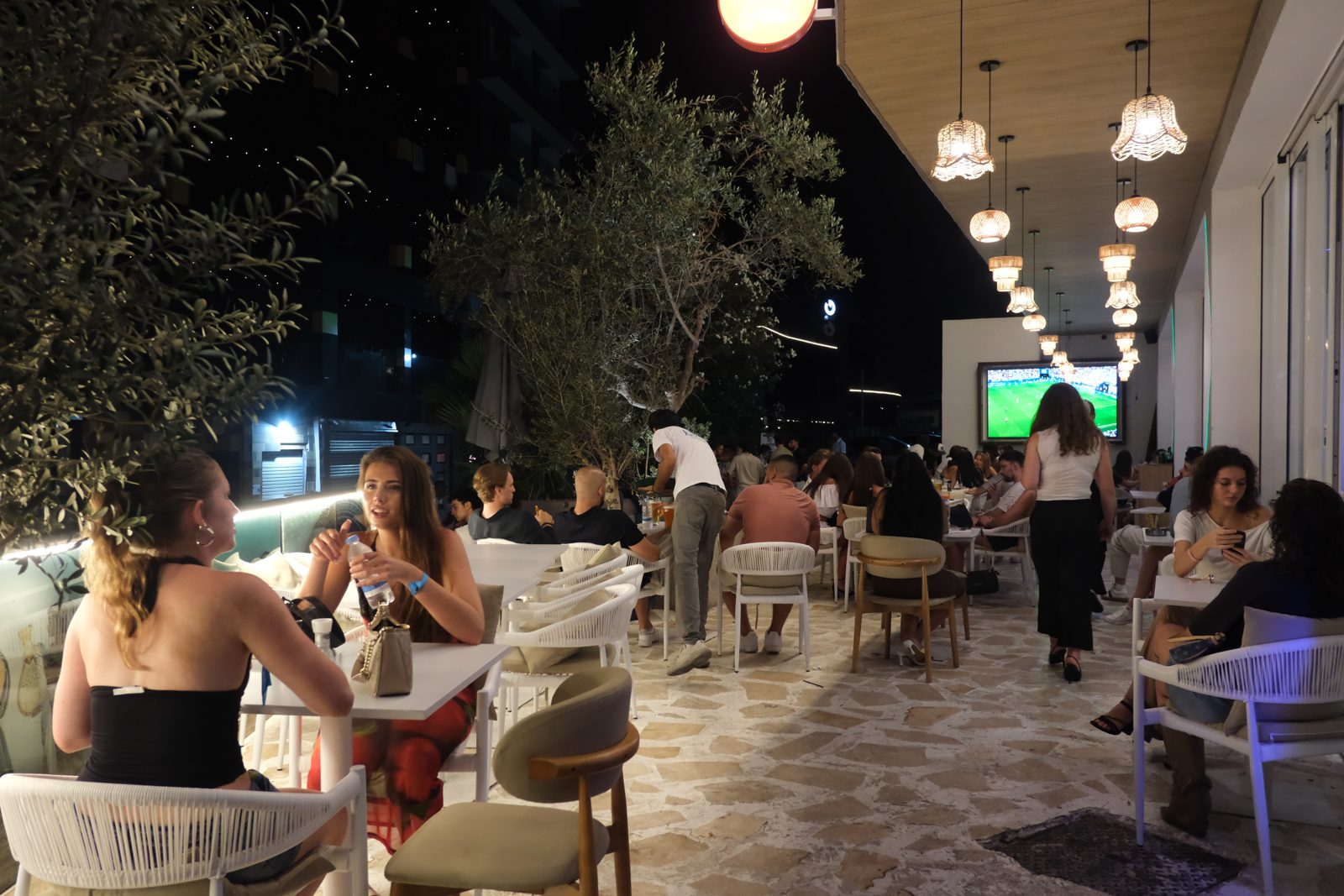 Busy terrace at Kreta Paceville at night — one of the few late night restaurants in Paceville Malta open until 4AM